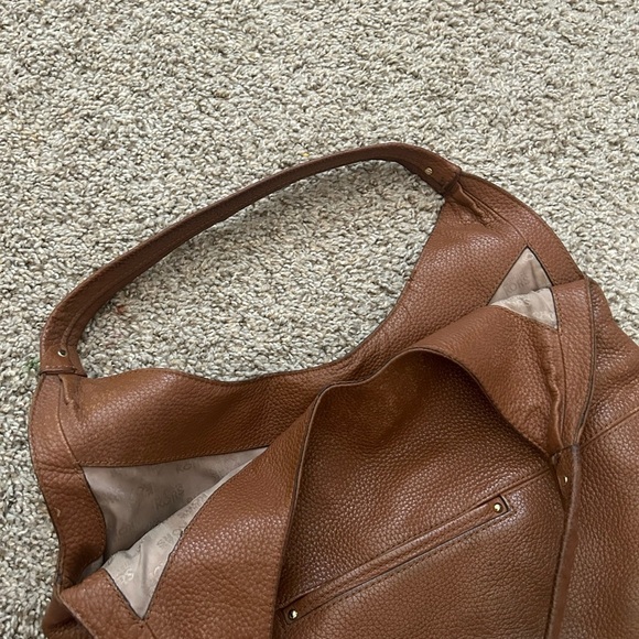 Michael Kors Pebbled Leather Hobo Bucket Shoulder Bag Brown Fulton Purse Tan - Picture 4 of 14